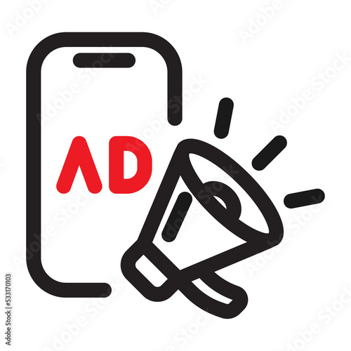 Mobile Marketing, Digital Ads icon. Social media marketing concept vector illustration