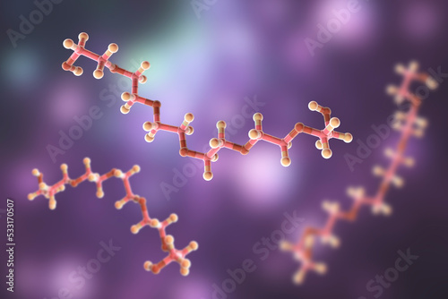 Polyethylene glycol PEG . Hexaethylene glycol molecule, 3D illustration photo