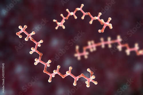 Polyethylene glycol PEG . Hexaethylene glycol molecule, 3D illustration photo