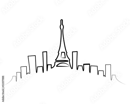 Paris city skyline line. Line drawing of Paris city illustration