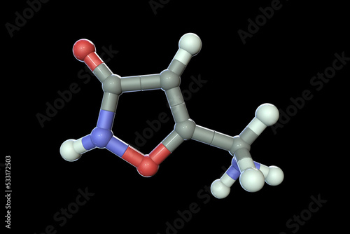 Muscimol molecule, 3D illustration
