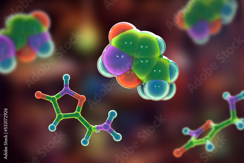 Muscimol molecule, 3D illustration photo
