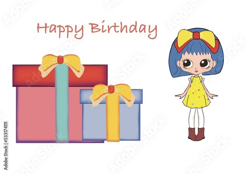 child with gift box Cute gile cartoon Blythe happy birthday 