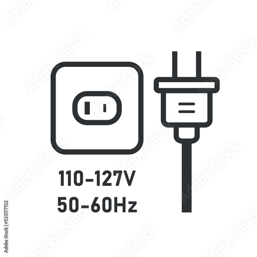 information sign 110-120 Volt. Socket and plug sign. Vector illustration
