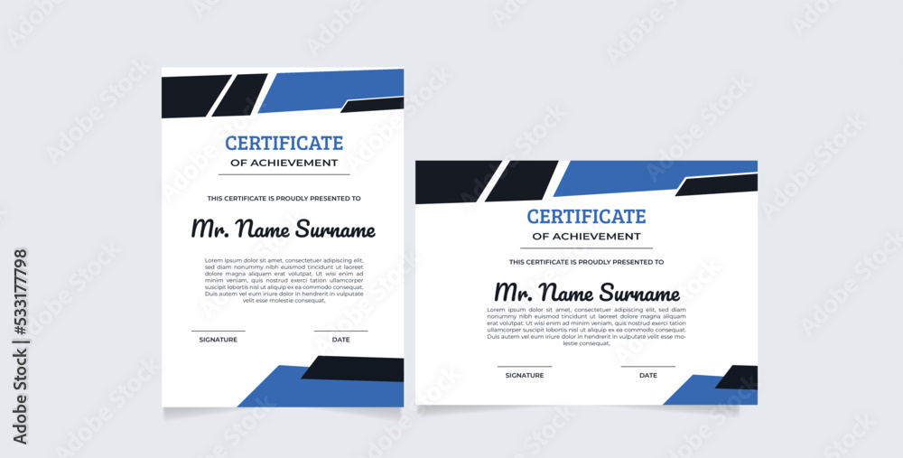 horizontal and vertical certificate template with stripes ornament and modern texture pattern background