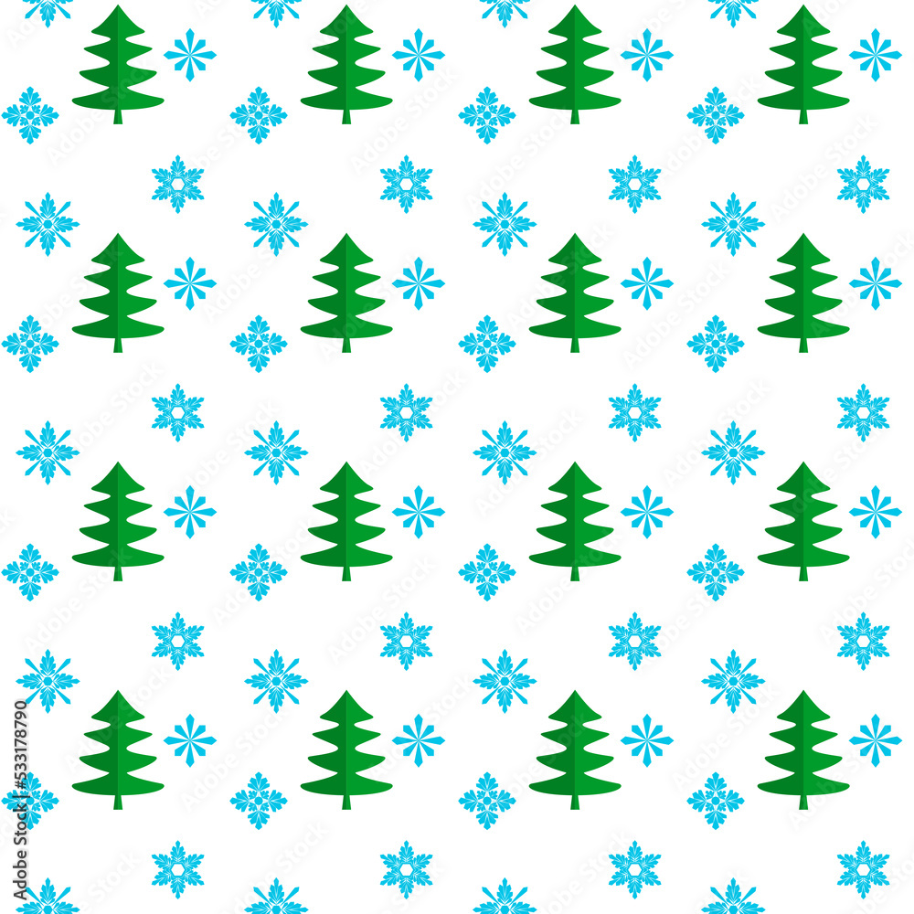 Christmas Tree Seamless Pattern. Vector Illustration of Winter Snowflake Background.