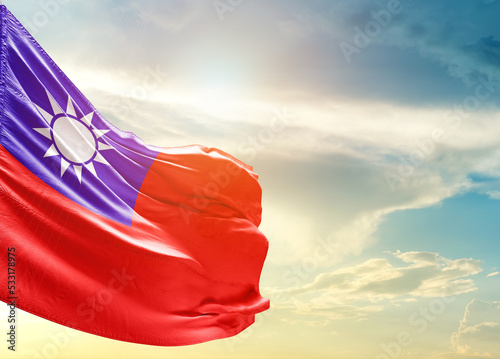 Taiwan national flag cloth fabric waving on the sky - Image