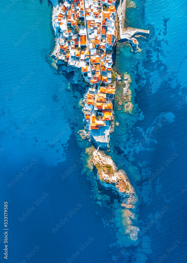 View of Chora town on the beautiful Andros island in Cyclades, Greece, Europe
