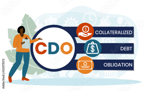 CDO - Collateralized Debt Obligation acronym. business concept background. vector illustration concept with keywords and icons. lettering illustration with icons for web banner, flyer, landing pag