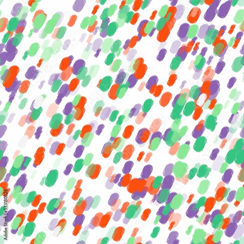 Abstract red, violet, white and green brush strokes on the white background. Seamless diagonal pattern