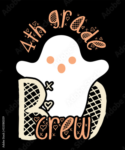 4th Grade Boo Crew Teacher Student Funny Halloween Costume T-Shirt. This Funny Boo Crew Halloween Costume is a great gift for men, women, boys, girls, kids, teachers, student