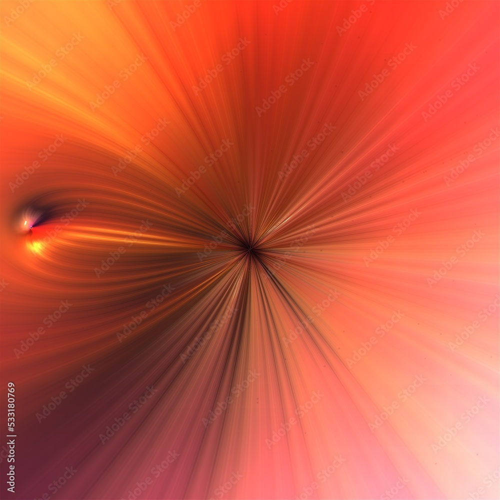 Obraz premium Bright red and orange drawing, abstract beams or flower. 3d illustration, 3d rendering;