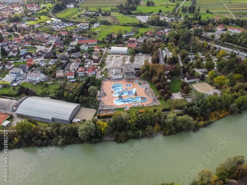 landscape drone aerial view Slovenia Ljubljana suburbs