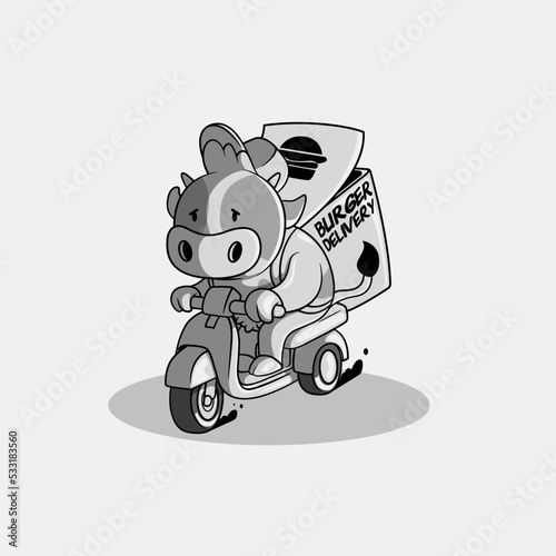 Sad character cow delivering burgers vector illustration. Food, delivery, service design concept.