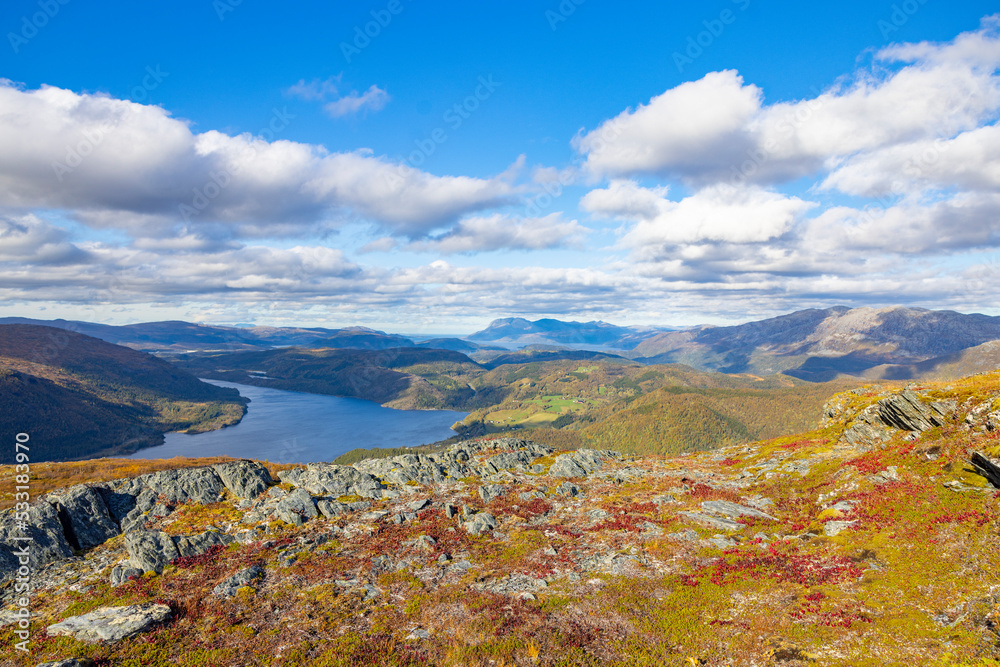 Hike to Kvennhatten in  wonderful autumn weather, Brønnøy, Velfjorden, Norway, Scandinavia,Europe