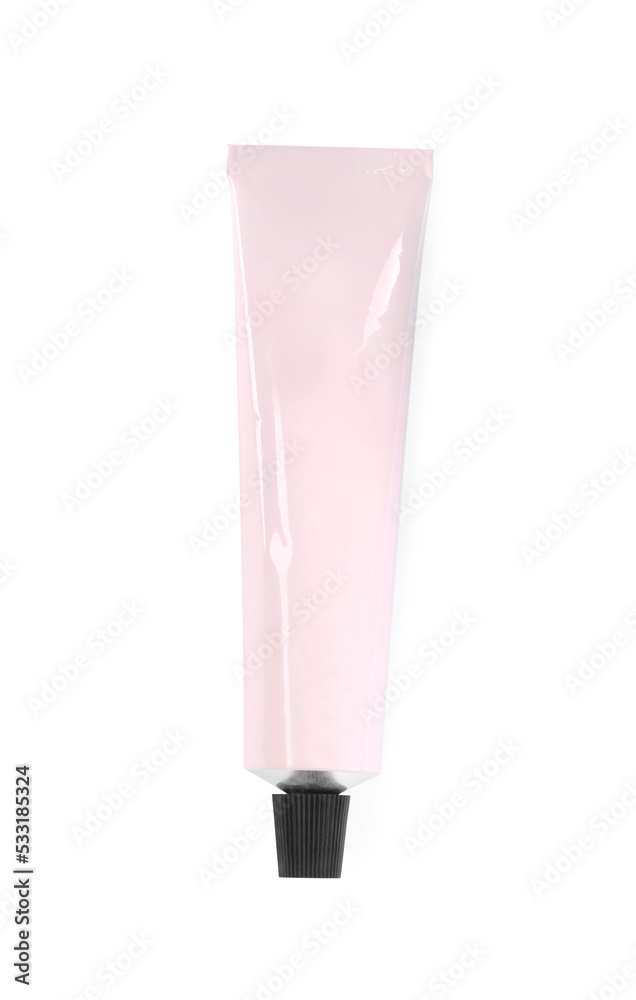 Tube of hand cream isolated on white, top view