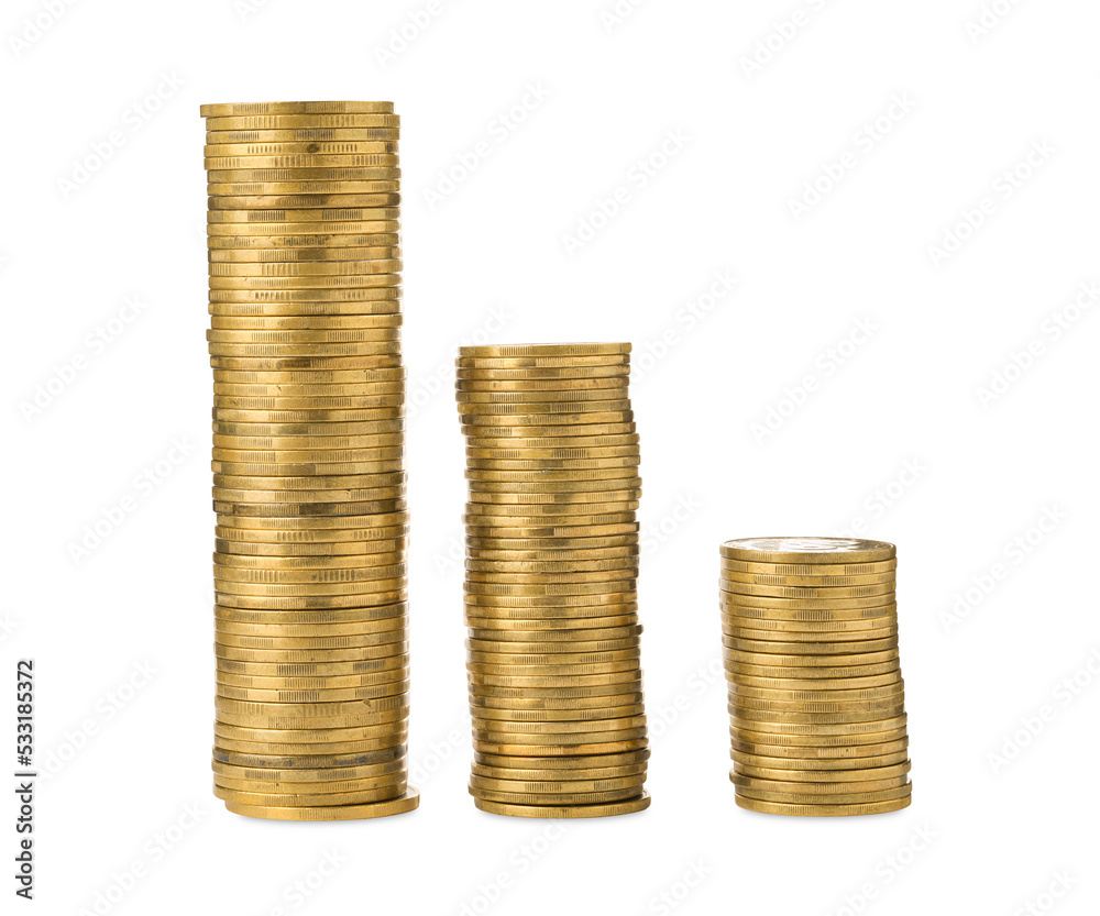 Stacks of golden coins on white background Stacks of golden coins on white background