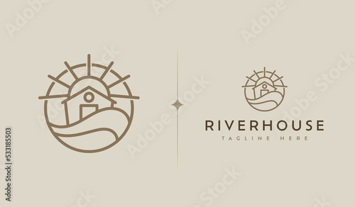 River House Wave Monoline Logo Template. Universal creative premium symbol. Vector illustration