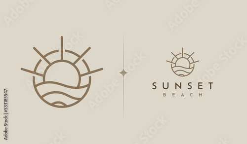 Sunset wave Monoline Logo Template. Universal creative premium symbol. Vector illustration