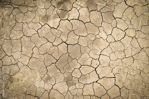 Top view of Land with dry and cracked ground