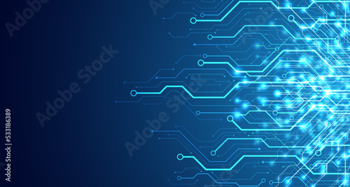Circuit board. Motherboard. Blue technology background.
