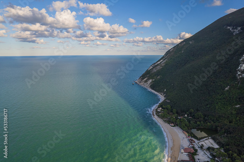 Aerial view of Italian coast in Portonovo
