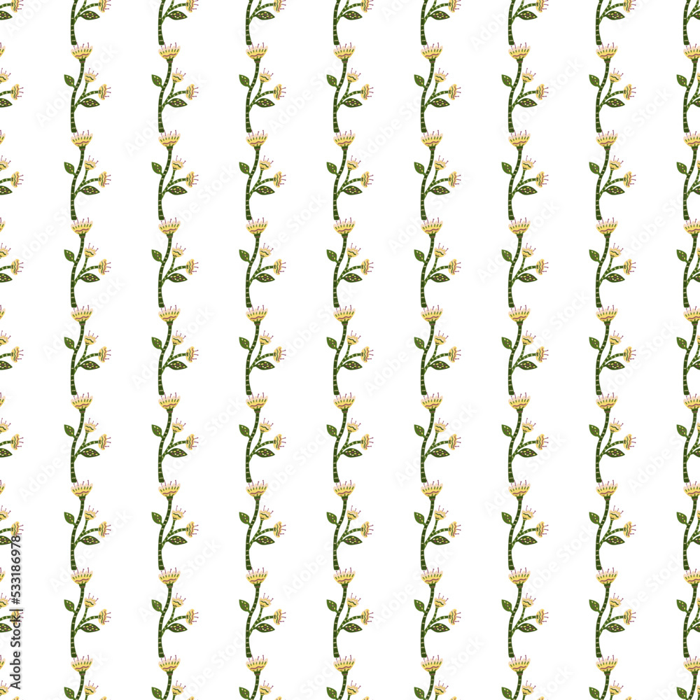 Abstract flower seamless pattern in naive art style. Beautiful floral wallpaper. Cute plants endless backdrop.