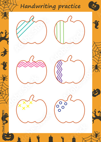 Educational worksheet for kids. Handwriting practice. Spider and his web. Trace the lines. Printable for halloween.