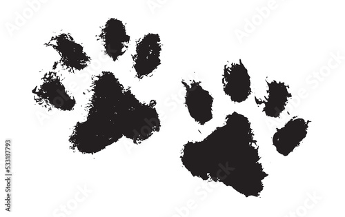 Ink Dog Paw, Cat Paw, grunge style, Vector.	
