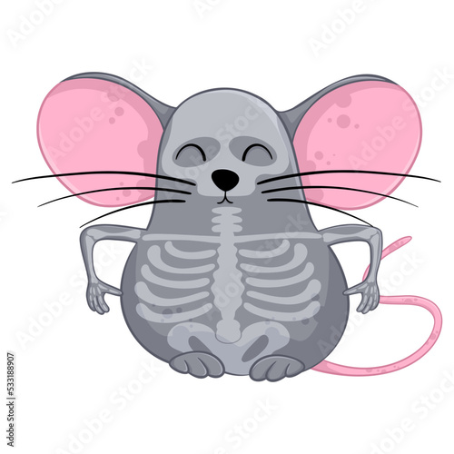 Cartoon halloween skeleton mouse. Funny illustration. Isolated.