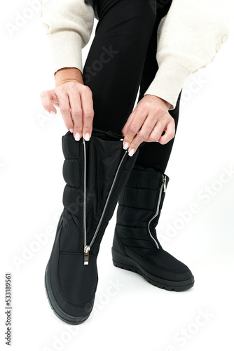 legs in black shoes isolated on white background