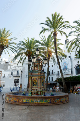 Beautiful white village in Andalusia Spain called Véjer de la frontera in summer August 2022