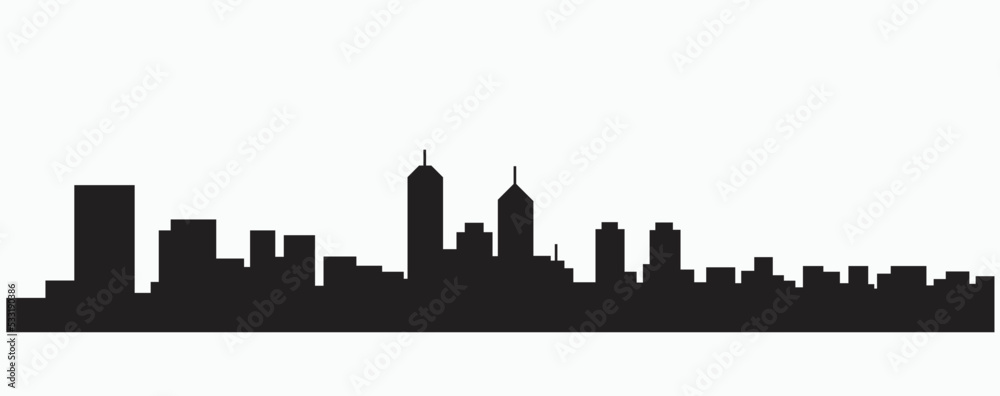 Modern City Skyline silhouette outline drawing on white background.