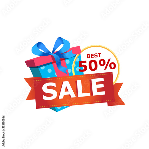 Discount sales proposition sticker isolated on white background. Retail marketing, new advertising campaign, holiday shopping vector illustration.