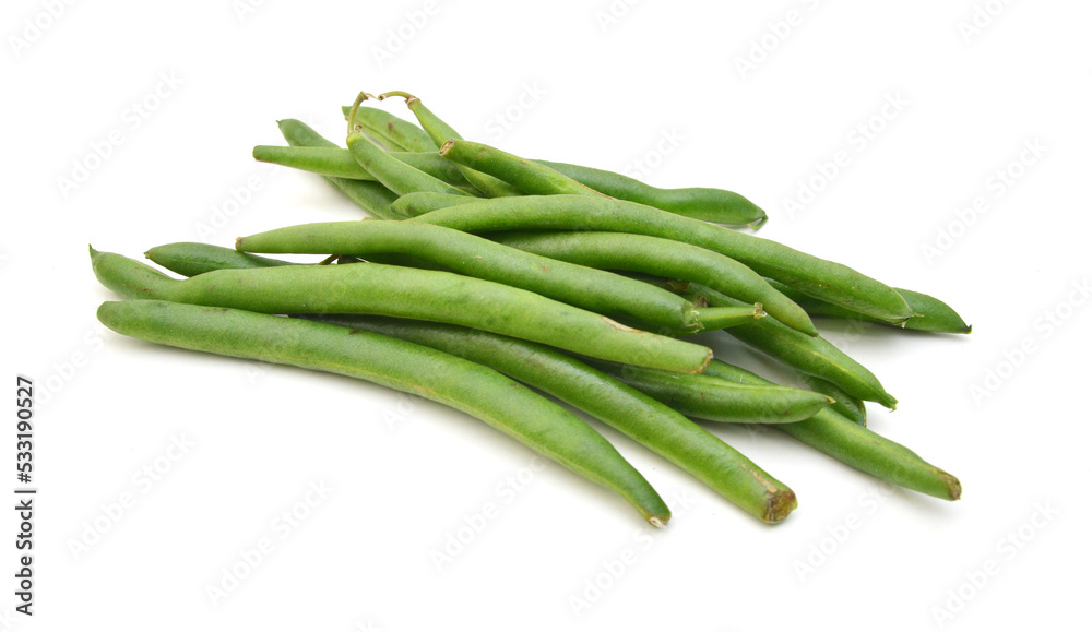 Green beans with leaves on white background Green beans with leaves on white background