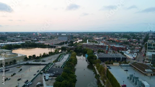 Wallpaper Mural Chicago, IL USA September 15th 2022 : establishing aerial drone view image of Chicago metropolitan city area. the buildings architecture look great for tourist to come and see the skyline Torontodigital.ca