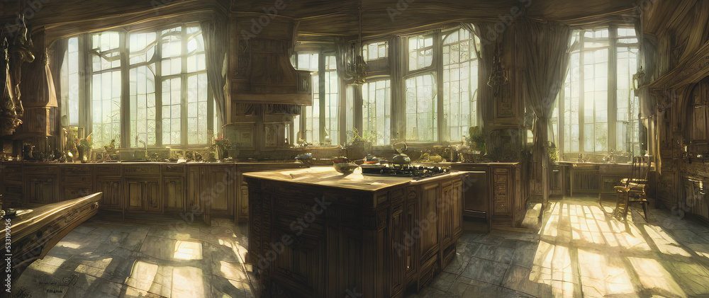 Obraz premium Artistic concept painting of a beautiful kitchen interior, background