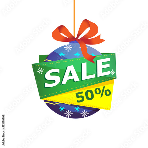 Christmas discount sticker isolated on white background. Retail marketing, new advertising campaign, holiday shopping, exclusive proposition vector illustration.