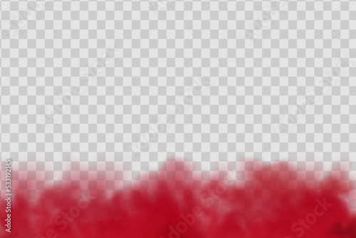 Realistic scary mystical red fog or dust in night Halloween. Purple poisonous gas, dust and smoke effect.