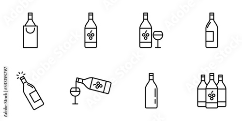 Fotografie, Obraz Conjunto de iconos de botella de vino y copa