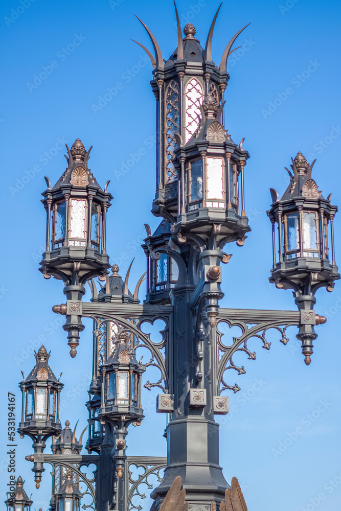 Street lamp in Gothic style. Ancient city