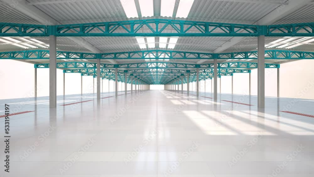 An empty storage room. Empty industrial areas of the building. Energy crisis. The stop of the enterprise. Looped.