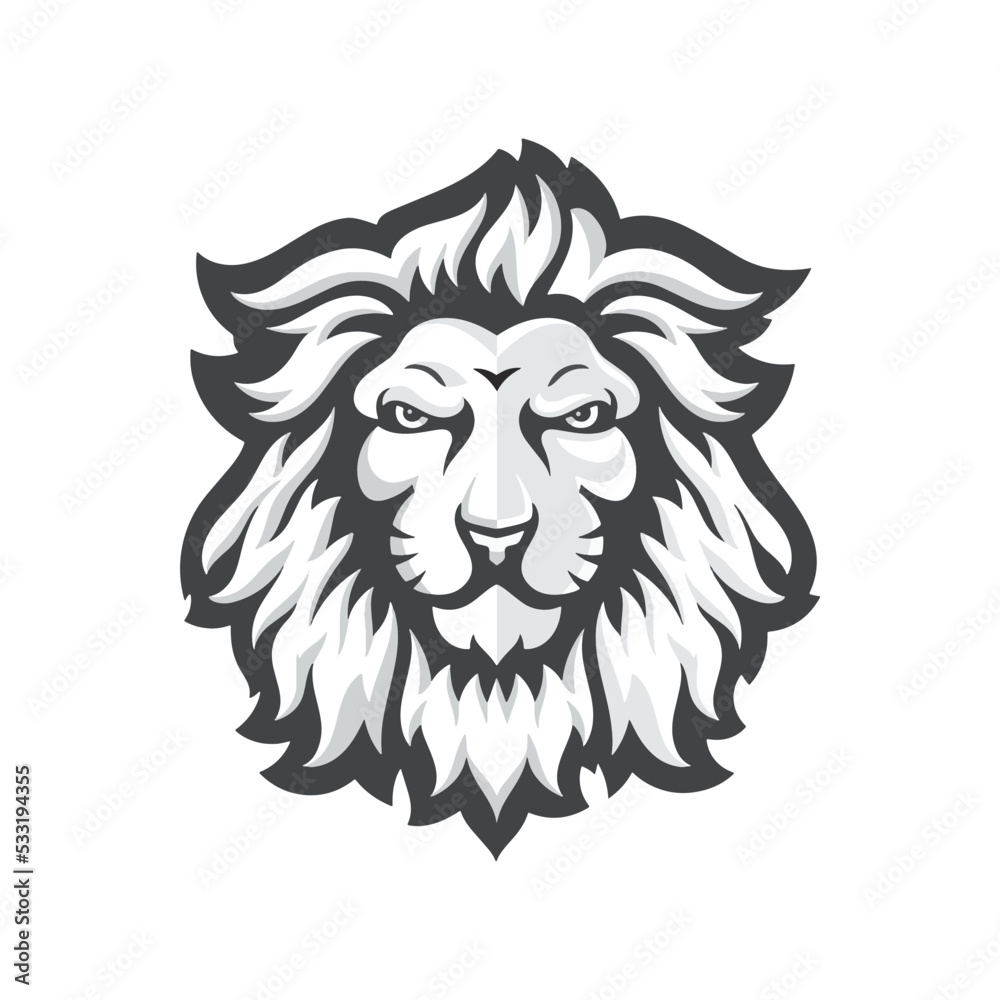 lion head mascot black and white color