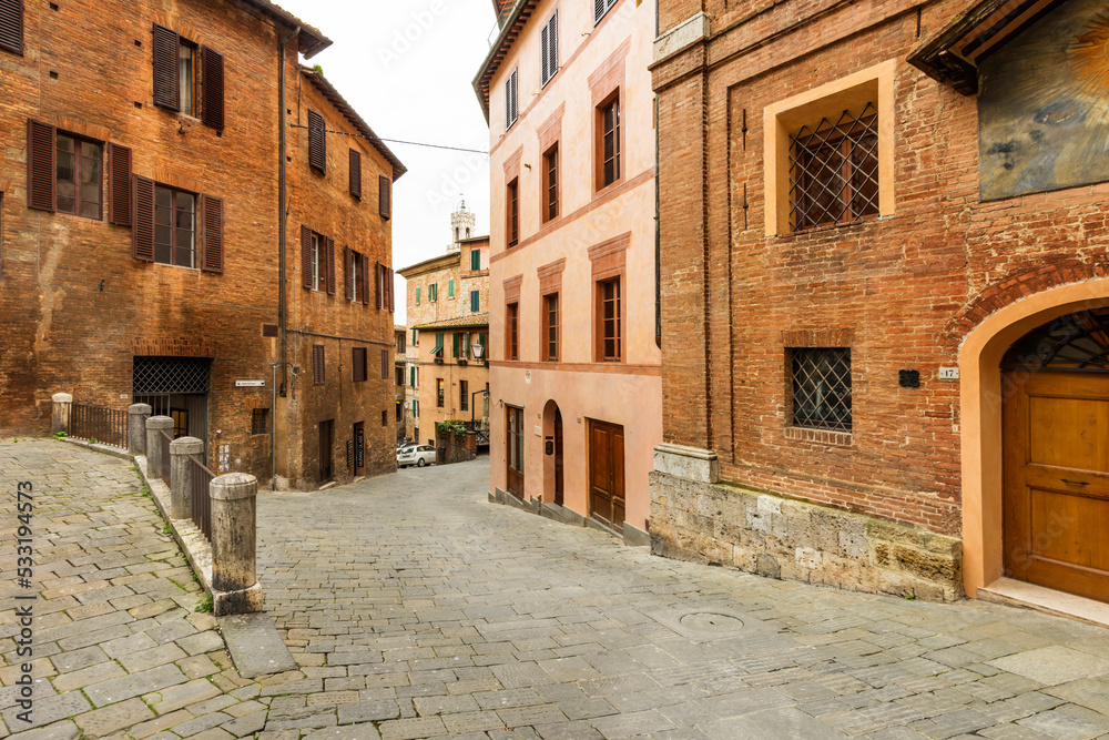 The historical center of Siena, the UNESCO World Heritage Centre, unchanged for 13-14 centuries, with its medieval streets looked like in the early Middle Ages. Italy, 2019
