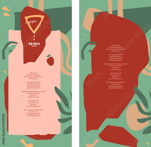 Drinks menu. Flat style with abstract lines, spots, shapes, design elements