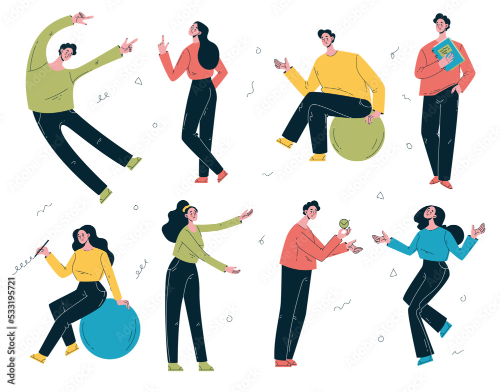 Obraz premium Business people office workers characters team managers design element abstract line art set 