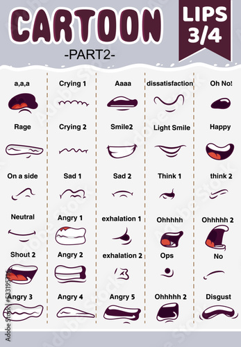 lips3-4 cartoon character talking mouth and lips expressions vector animations part Two.eps
