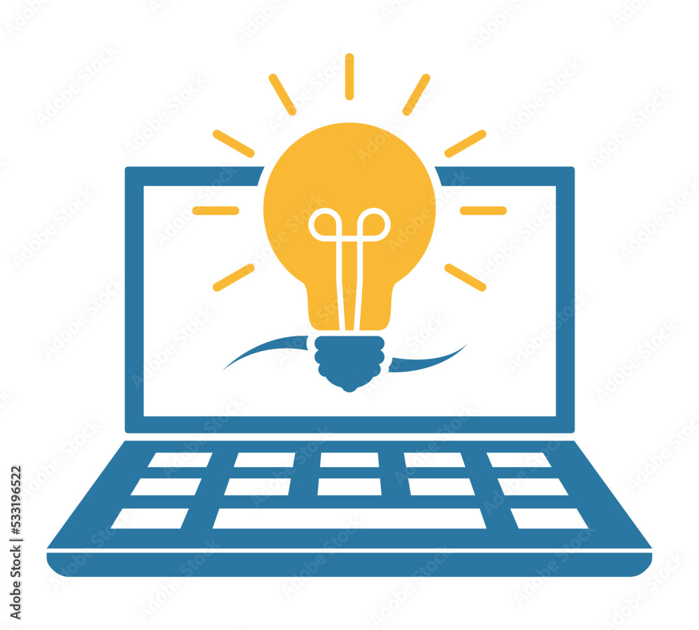 laptop with lightbulb shine icon laptop with lightbulb shine icon