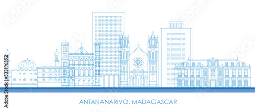 Outline Skyline panorama of city of Antananarivo  Madagascar - vector illustration