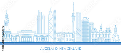 Outline Skyline panorama of city of Auckland, New Zealand - vector illustration